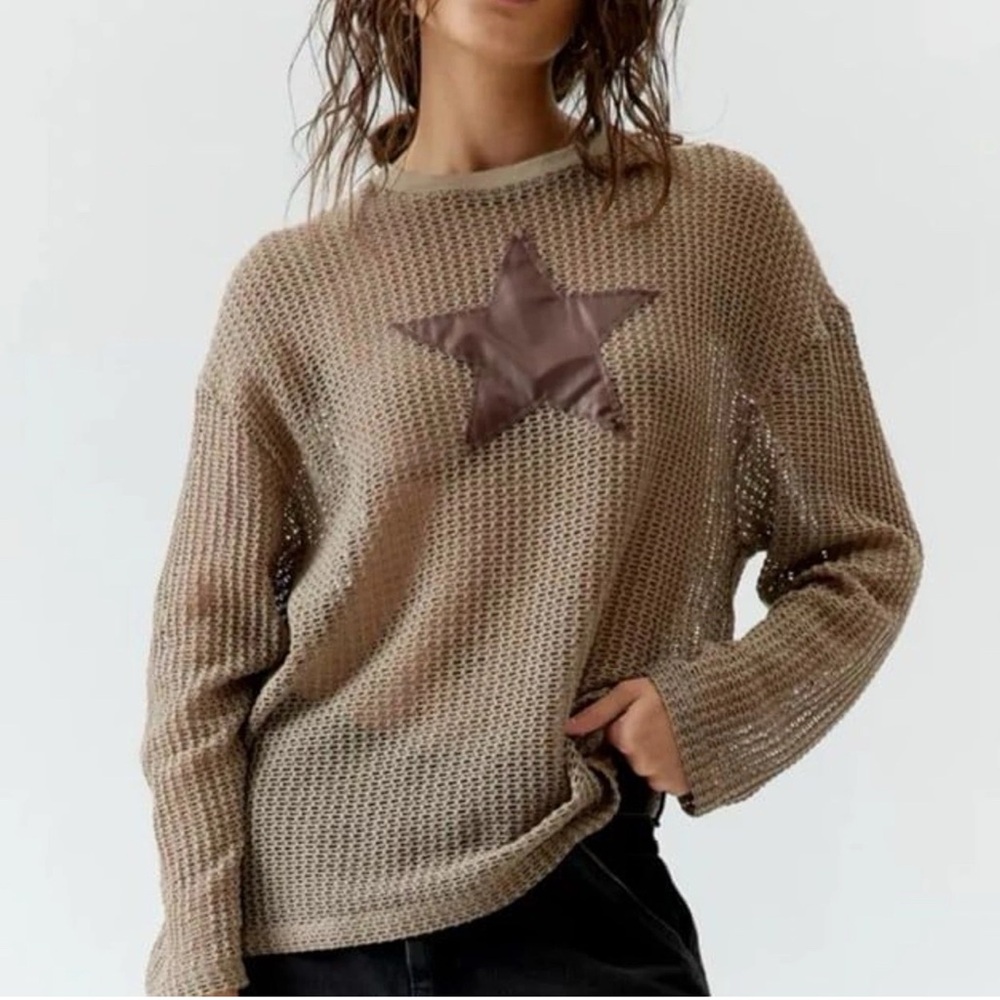 Urban Outfitters Applique Star Open Knit Long Sleeve Women’s Size S/M